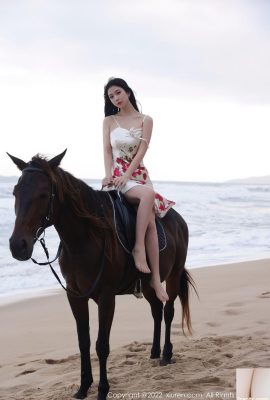 La jupe longue rétro 182CM à fentes hautes en bord de mer de Li Yarou montre son élégance en montant à cheval (74P)