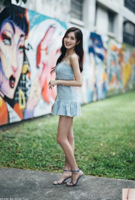 (Belles jambes supplémentaires) Modèle à longues pattes Zhang Yun en jupe courte bleue, talons hauts, belles jambes (53p)